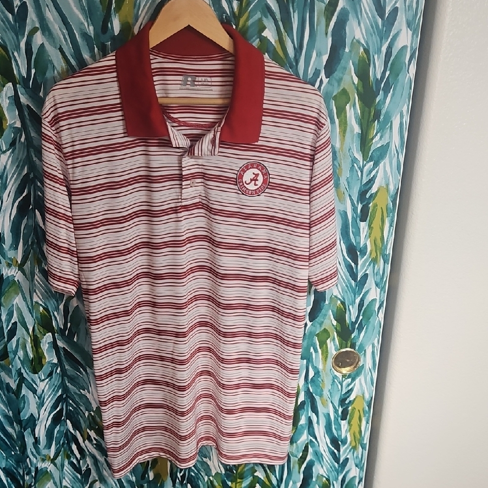 Russell Athletic Alabama Crimson Tide Red and White Golf Shirt - Mens - Size L